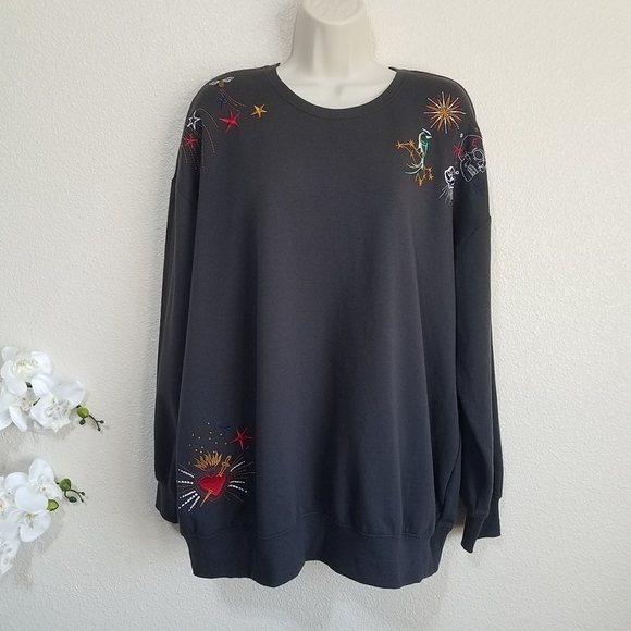TORRID Royal Stars Relaxed Fit Cozy Fleece Drop Shoulder Sweatshirt - Picture 1 of 7